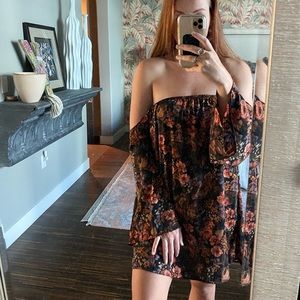 Fall floral strapless dress